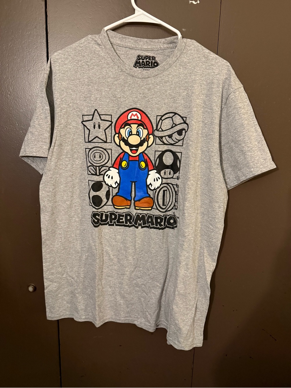 Nintendo Gray Super Mario Tee with Red & Blue Graphic
